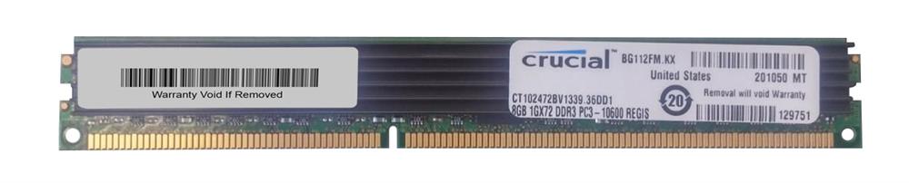 CT102472BV1339.36DD1 Crucial 8GB PC3-10600 DDR3-1333MHz Registered ECC CL9 240-Pin DIMM Very Low Profile (VLP) Dual Rank Memory Module