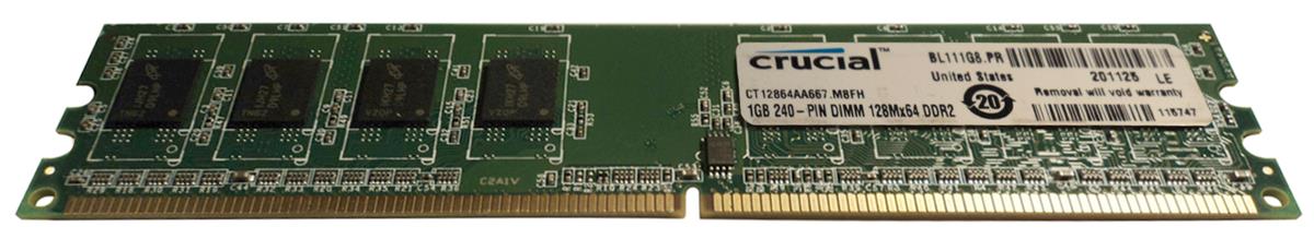 CT12864AA667.M8FH Crucial 1GB PC2-5300 DDR2-667MHz non-ECC Unbuffered CL5 240-Pin DIMM Memory Module