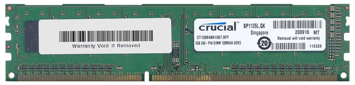 CT12864BA1067.8FF Crucial 1GB PC3-8500 DDR3-1066MHz non-ECC Unbuffered CL7 240-Pin DIMM Memory Module