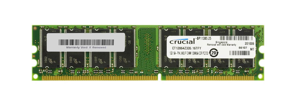 CT12864Z335 Crucial 1GB PC2700 DDR-333MHz non-ECC Unbuffered CL2.5 184-Pin DIMM 2.5V Memory Module