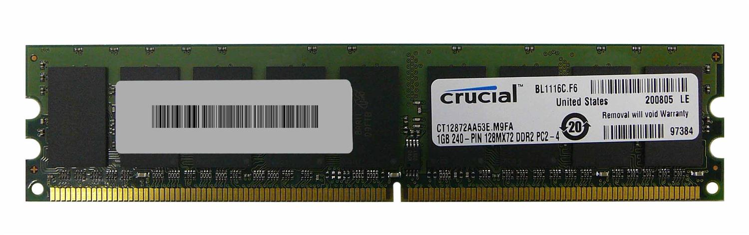 CT12872AA53E.M9FA Crucial 1GB PC2-4200 DDR2-533MHz ECC Unbuffered CL4 240-Pin DIMM Memory Module