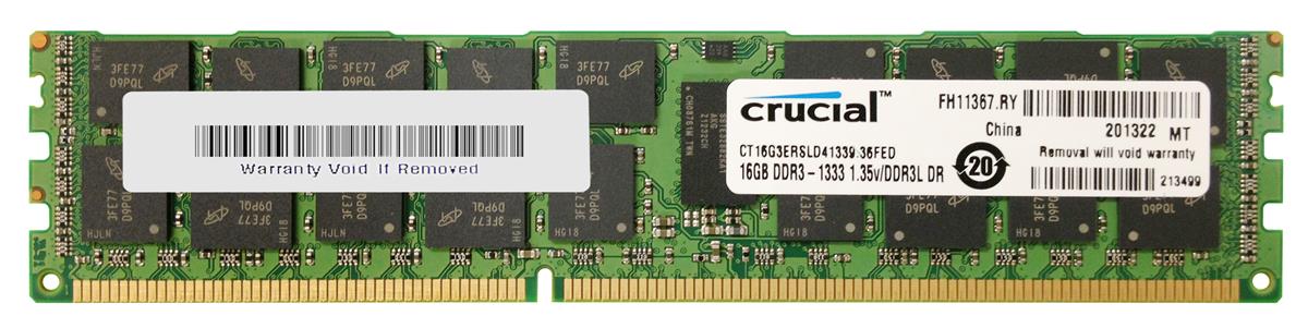 CT16G3ERSLD41339.36FED Crucial 16GB PC3-10600 DDR3-1333MHz Registered ECC CL9 240-Pin DIMM 1.35V Low Voltage Dual Rank Memory Module