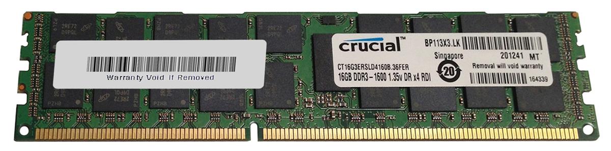 CT16G3ERSLD4160B.36FER Crucial 16GB PC3-12800 DDR3-1600MHz Registered ECC CL11 240-Pin DIMM 1.35V Low Voltage Dual Rank Memory Module
