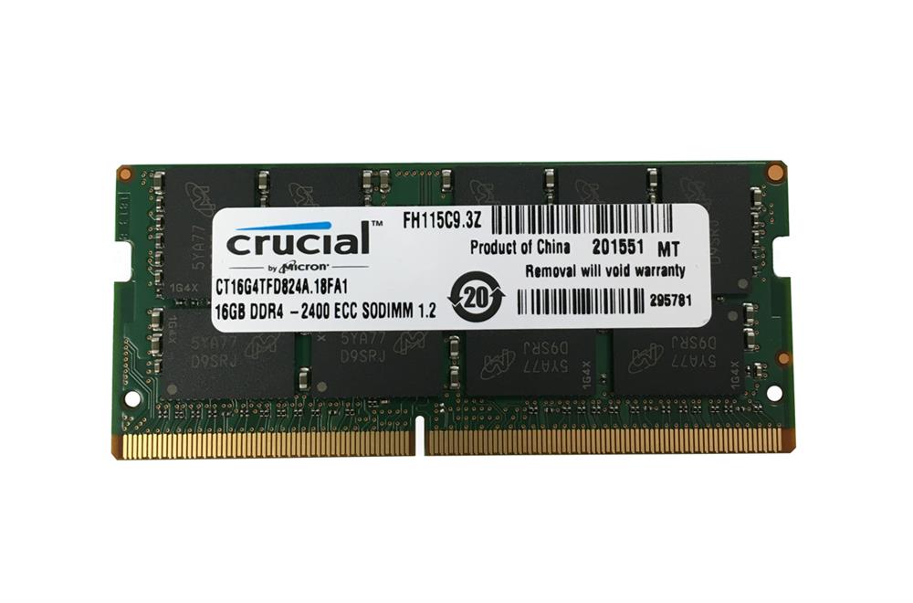 CT16G4TFD824A.18FA1 Crucial 16GB PC4-19200 DDR4-2400MHz ECC Unbuffered CL17 260-Pin SoDimm 1.2V Dual Rank Memory Module