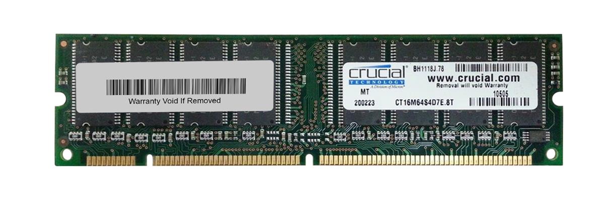 CT16M64S4D7E Crucial 128MB PC133 133MHz non-ECC Unbuffered CL2 168-Pin DIMM Memory Module