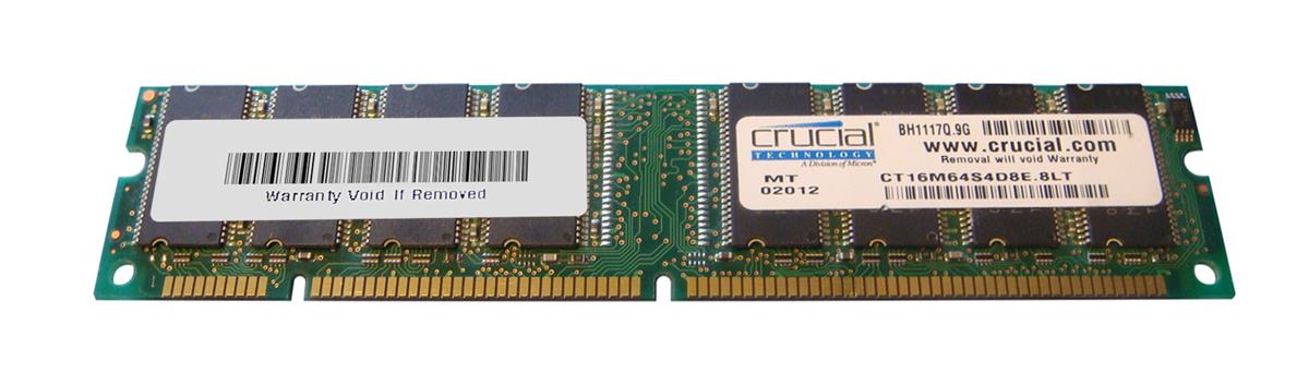 CT16M64S4D8E Crucial 128MB PC100 100MHz non-ECC Unbuffered CL3 168-Pin DIMM Memory Module