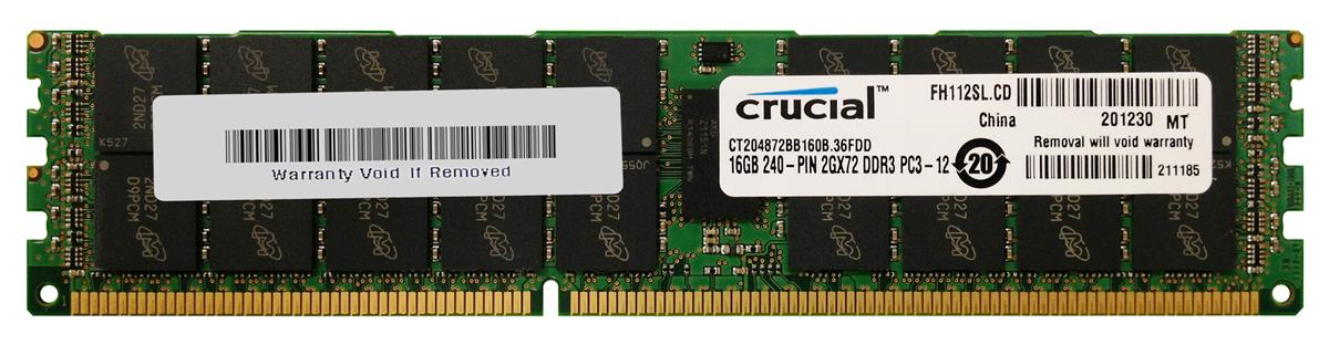 CT204872BB160B.36FDD Crucial 16GB PC3-12800 DDR3-1600MHz Registered ECC CL11 240-Pin DIMM Dual Rank Memory Module
