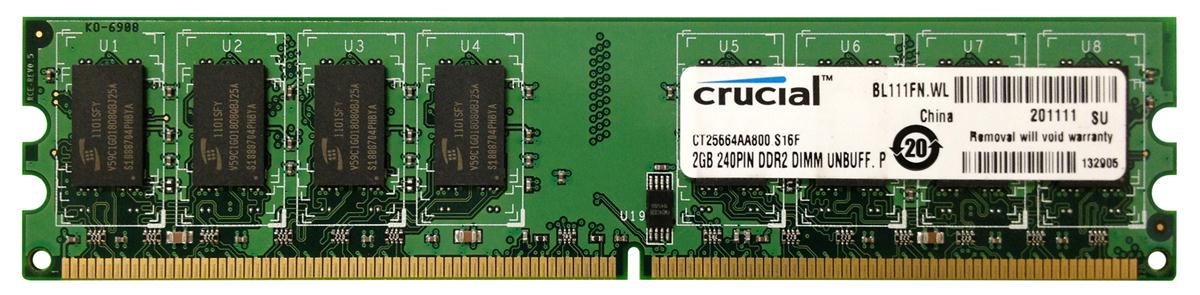 CT25664AA800.S16F Crucial 2GB PC2-6400 DDR2-800MHz non-ECC Unbuffered CL6 240-Pin DIMM Dual Rank Memory Module