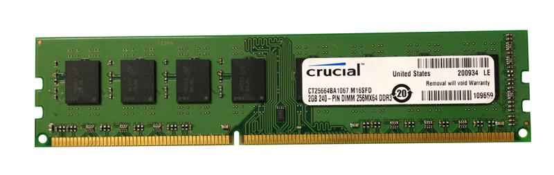 CT25664BA1067.M16SFD Crucial 2GB PC3-8500 DDR3-1066MHz non-ECC Unbuffered CL7 240-Pin DIMM Memory Module