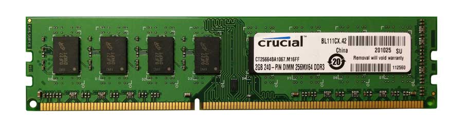 CT25664BA1067.M16FF Crucial 2GB PC3-8500 DDR3-1066MHz non-ECC Unbuffered CL7 240-Pin DIMM Memory Module