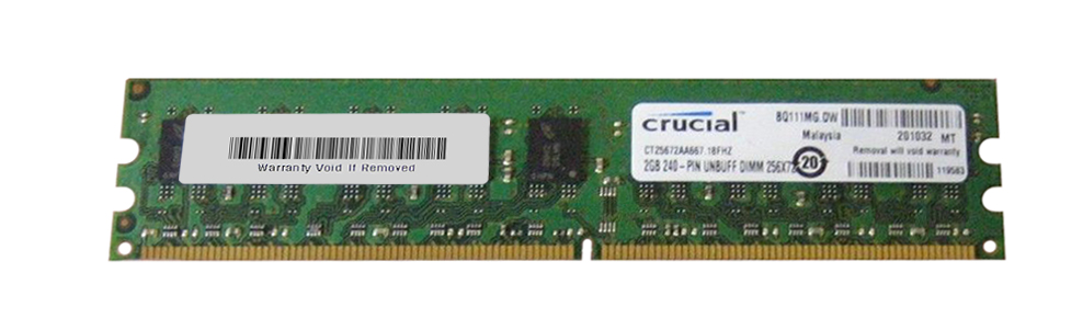 CT25672AA667 Crucial 2GB PC2-5300 DDR2-667MHz ECC Unbuffered CL5 240-Pin DIMM Memory Module