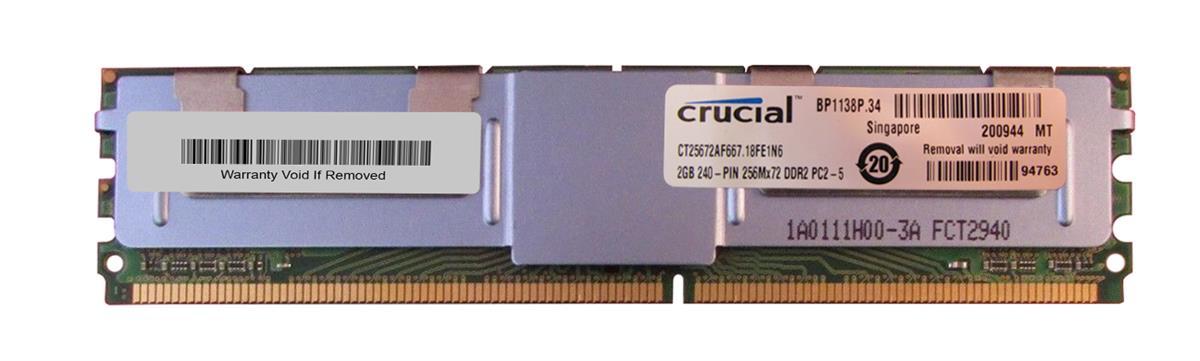 CT25672AF667.18FE1N6 Crucial 2GB PC2-5300 DDR2-667MHz ECC Fully Buffered CL5 240-Pin DIMM Dual Rank Memory Module