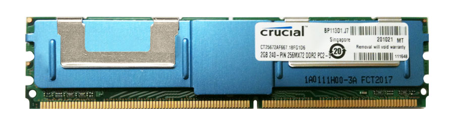 CT25672AF667.18FG1D6 Crucial 2GB PC2-5300 DDR2-667MHz ECC Fully Buffered CL5 240-Pin DIMM Dual Rank Memory Module