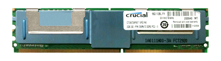 CT25672AF667.18FG1N8 Crucial 2GB PC2-5300 DDR2-667MHz ECC Fully Buffered CL5 240-Pin DIMM Dual Rank Memory Module
