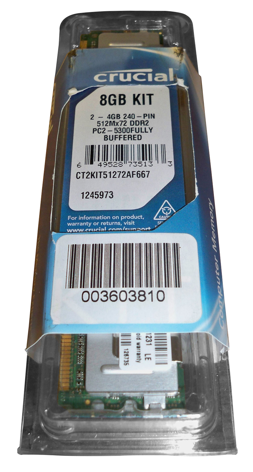 CT2KIT51272AF667 Crucial 8GB Kit (2 X 4GB) PC2-5300 DDR2-667MHz ECC Fully Buffered CL5 240-Pin DIMM Dual Rank Memory