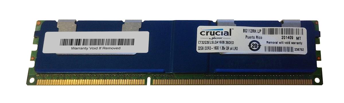 CT32G3ELSLQ4160B Crucial 32GB PC3-12800 DDR3-1600MHz Registered ECC CL11 240-Pin Load Reduced DIMM 1.35V Low Voltage Quad Rank Memory Module
