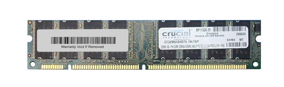 CT32M64S4D75 Crucial 256MB PC133 133MHz non-ECC Unbuffered CL3 168-Pin DIMM Memory Module