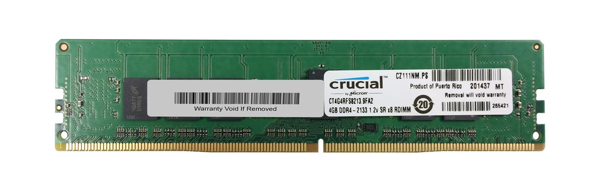 CT4G4RFS8213.9FA2 Crucial 4GB PC4-17000 DDR4-2133MHz Registered ECC CL15 288-Pin DIMM 1.2V Single Rank Memory Module