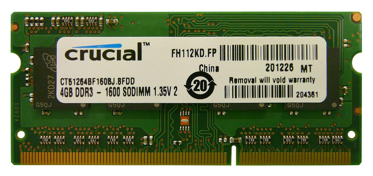 Crucial 4GB 204-Pin DDR3 SO-DIMM DDR3L 1600 (PC3L 12800) Laptop Memory  Model CT51264BF160BJ