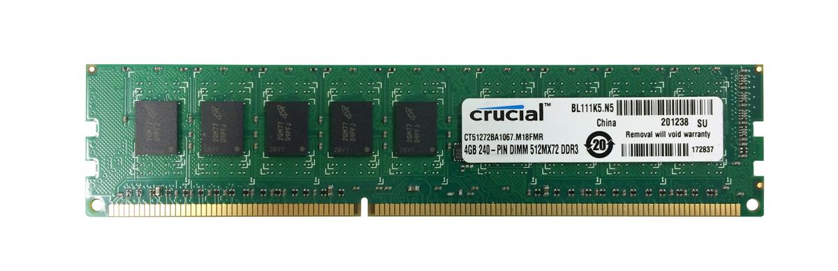 CT51272BA1067 Crucial 4GB PC3-8500 DDR3-1066MHz ECC Unbuffered CL7 240-Pin DIMM Dual Rank Memory Module