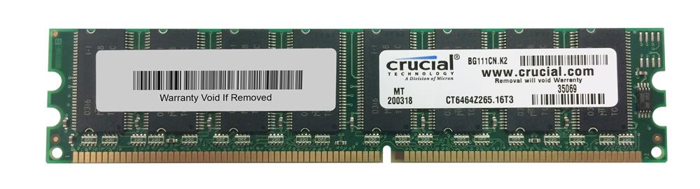 CT6464Z265 Crucial 512MB PC2100 DDR-266MHz non-ECC Unbuffered CL2.5 184-Pin DIMM 2.5V Memory Module