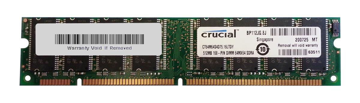 CT64M64S4D75 Crucial 512MB PC133 133MHz non-ECC Unbuffered CL3 168-Pin DIMM Memory Module