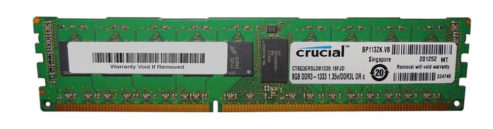 CT8G3ERSLD81339.18FJD Crucial 8GB PC3-10600 DDR3-1333MHz ECC Registered CL9 240-Pin DIMM 1.35V Low Voltage Dual Rank Memory Module