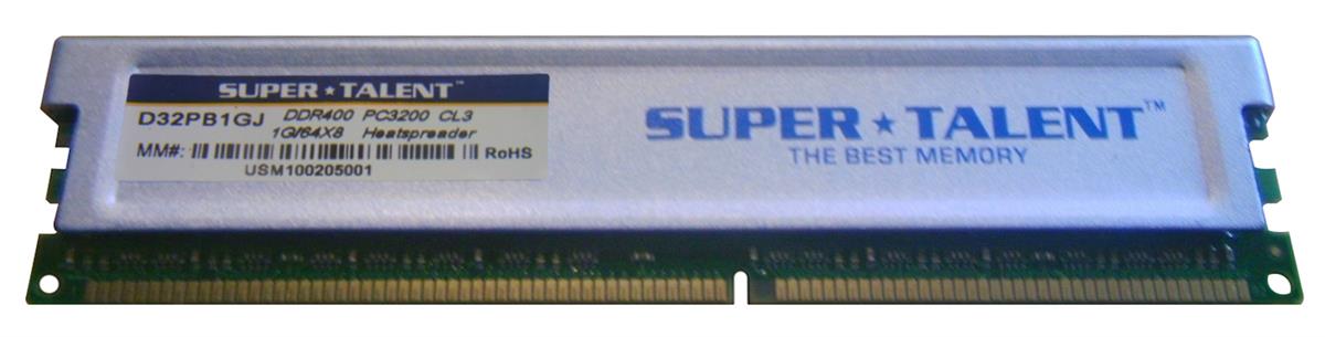 D32PB1GJ Super Talent 1GB PC3200 DDR-400MHz non-ECC Unbuffered CL3 184-Pin DIMM Memory Module