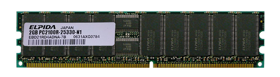EBD21RD4ADNA-7B Elpida 2GB PC2100 DDR-266MHz Registered ECC CL2.5 184-Pin DIMM 2.5V Dual Rank Memory Module