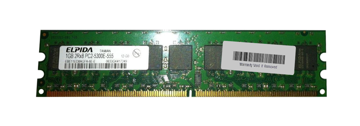 EBE11ED8AGFA-6E-E Elpida 1GB PC2-5300 DDR2-667MHz ECC Unbuffered CL5 240-Pin DIMM Dual Rank Memory Module