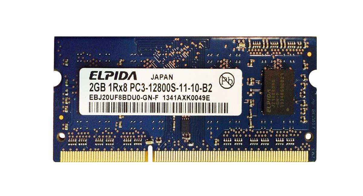 EBJ20UF8BDU0-GN-F Elpida 2GB PC3-12800 DDR3-1600MHz non-ECC Unbuffered CL11 204-Pin SoDimm Single Rank Memory Module