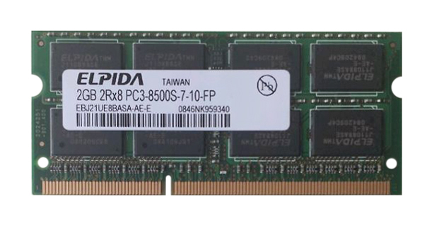 EBJ21UE8BASAAEE Elpida 2GB PC3-8500 DDR3-1066MHz non-ECC Unbuffered CL7 204-Pin SoDimm Dual Rank Memory Module