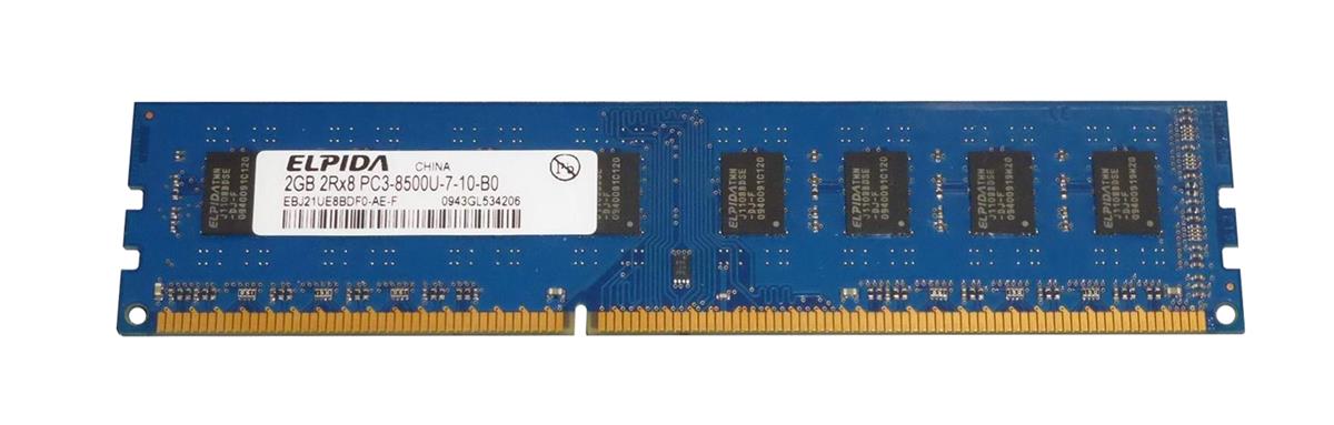 EBJ21UE8BDF0-AE-F Elpida 2GB PC3-8500 DDR3-1066MHz non-ECC Unbuffered CL7 240-Pin DIMM Dual Rank Memory Module