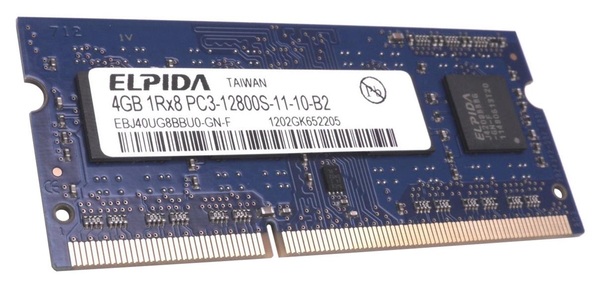 EBJ40UG8BBU0-GN-F Elpida 4GB PC3-12800 DDR3-1600MHz non-ECC Unbuffered CL11 204-Pin SoDimm Single Rank Memory Module