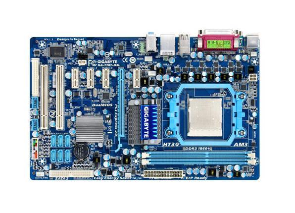 GA-770T-D3L Gigabyte Socket AM3 AMD 880/ SB710 Chipset AMD AM3/AM3+ Phenom II/ AMD Athlon II/ Processors Support DDR3 2x DIMM 6x SATA 3.0Gb/s ATX Motherboard (Refurbished)