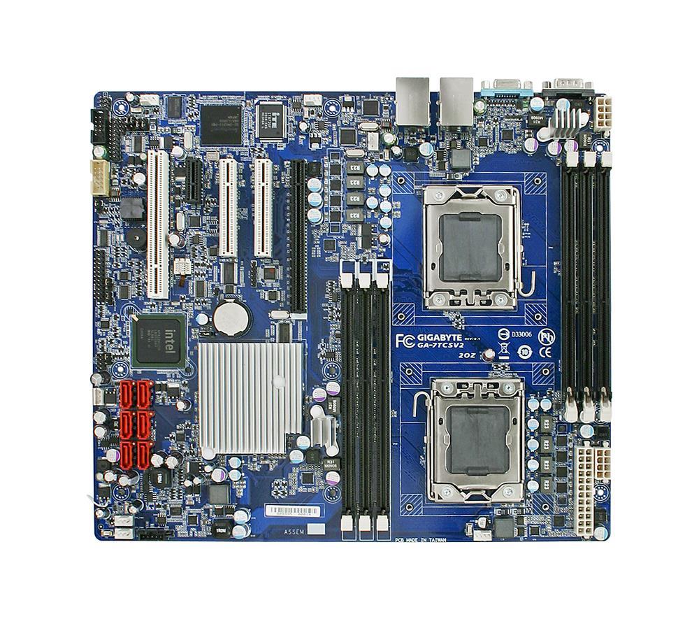 GA-7TCSV2 (rev. 1.1) Gigabyte Socket LGA 1366 Intel 5500/ ICH10R Chipset Dual Xeon 5500/5600 Series Processors Support DDR3 6x DIMM 6x SATA 3.0Gb/s CEB Motherboard (Refurbished)