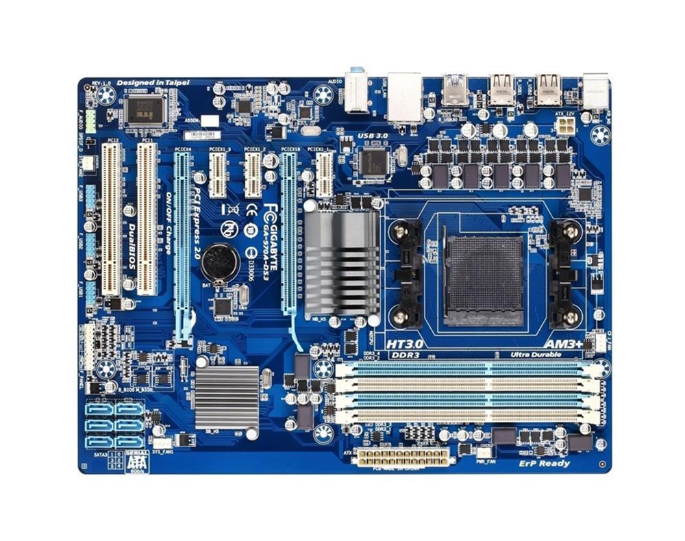 GA-970A-DS3 (rev. 3.0) Gigabyte Socket AM3+ AMD 970/ SB950 Chipset AMD AM3+ FX/ AMD AM3 Phenom II/ Athlon II Processors Support DDR3 4x DIMM 6x SATA 6.0Gb/s ATX Motherboard  (Refurbished)