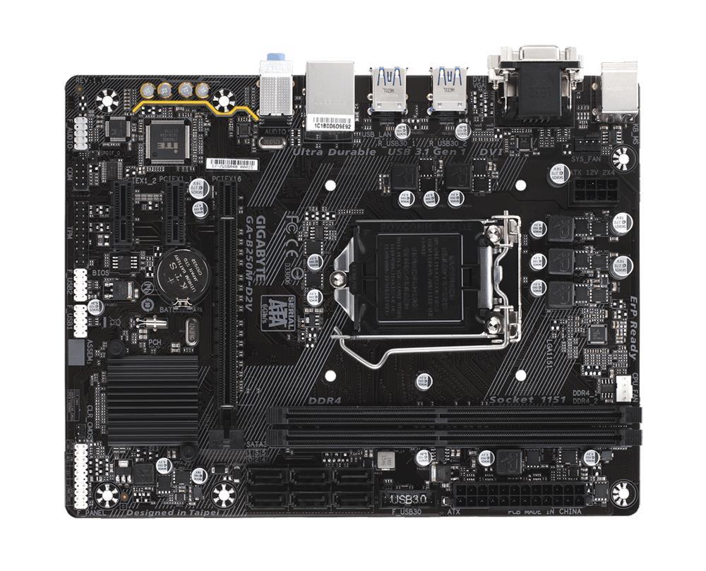GA-B250M-D2V Gigabyte Socket LGA 1151 Intel B250 Express Chipset 7th/6th Generation Core i7 / i5 / i3 / Pentium / Celeron Processors Support DDR4 2x DIMM 6x SATA 6.0Gb/s Micro-ATX Motherboard (Refurbished)