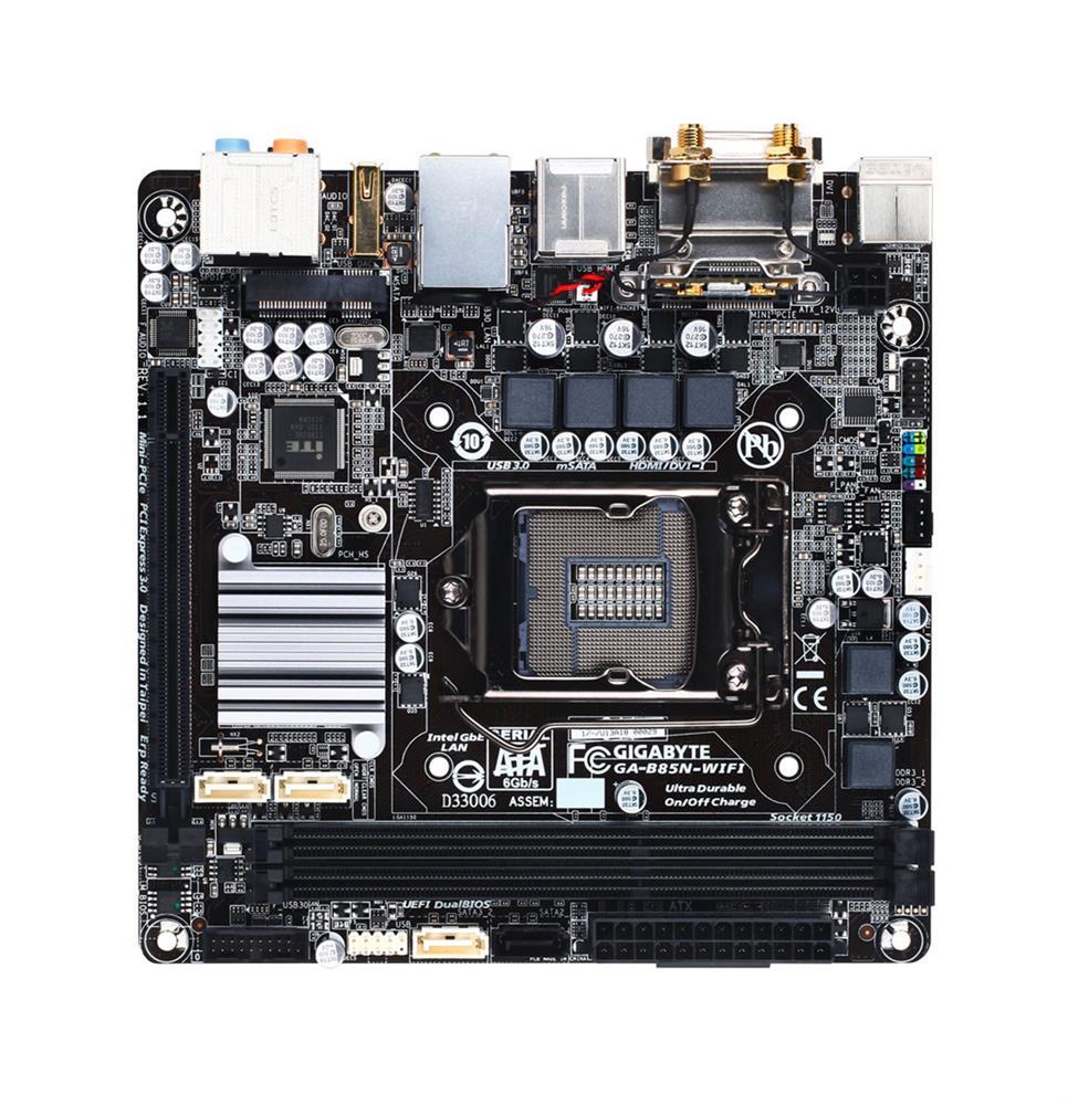GA-B85N-WIFI Gigabyte Socket LGA 1150 Intel B85 Express Chipset Core i7 / i5 / i3 / Pentium / Celeron Processors Support DDR3 2x DIMM 3x SATA 6.0Gb/s Mini-ITX Motherboard (Refurbished)