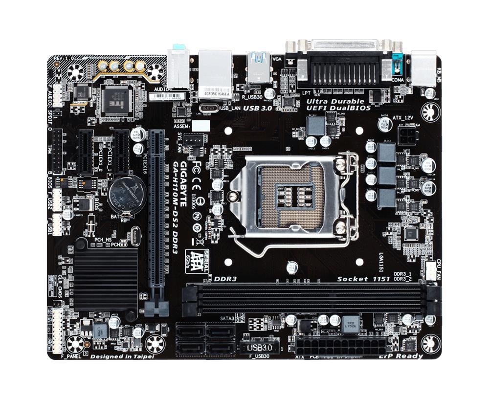 GA-H110M-DS2 DDR3 Gigabyte Socket LGA 1151 Intel H110 Express Chipset 7th/6th Generation Core i7 / i5 / i3 / Pentium / Celeron Processors Support DDR3 2x DIMM 4x SATA 6.0Gb/s Micro-ATX Motherboard (Refurbished)
