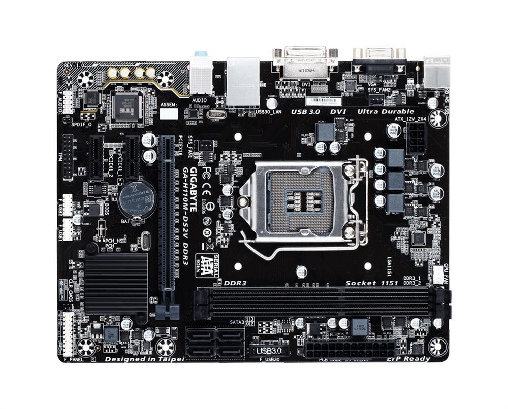 GA-H110M-DS2V DDR3 Gigabyte Socket LGA 1151 Intel H110 Express Chipset 7th/6th Generation Core i7 / i5 / i3 / Pentium / Celeron Processors Support DDR3 2x DIMM 4x SATA 6.0Gb/s Micro-ATX Motherboard (Refurbished)