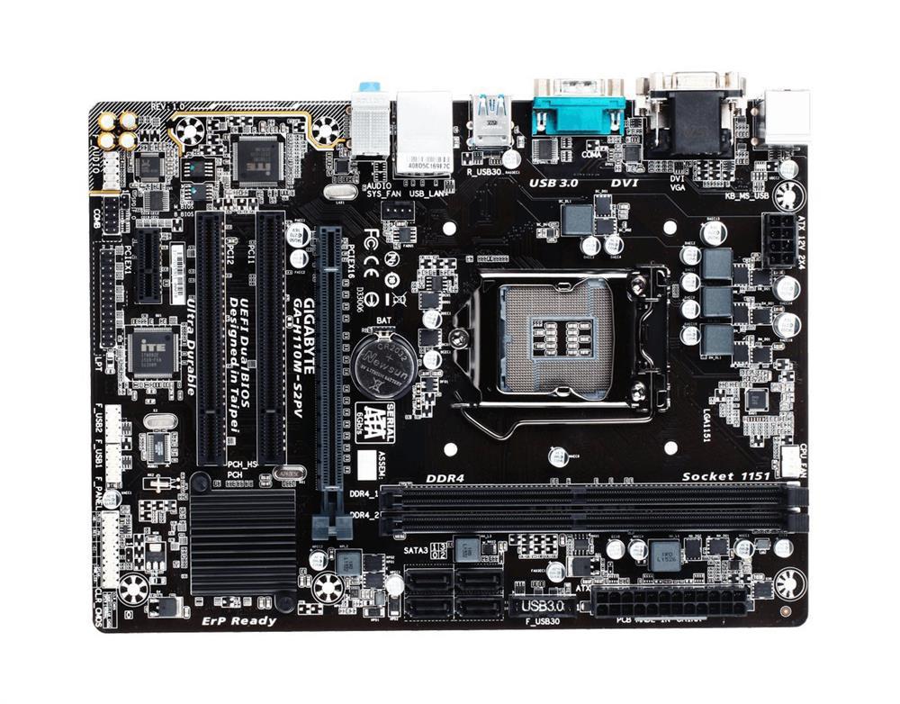 GA-H110M-S2PV DDR4 Gigabyte Socket LGA 1151 Intel H110 Express Chipset 7th/6th Generation Core i7 / i5 / i3 / Pentium / Celeron Processors Support DDR4 2x DIMM 4x SATA 6.0Gb/s Micro-ATX Motherboard (Refurbished)