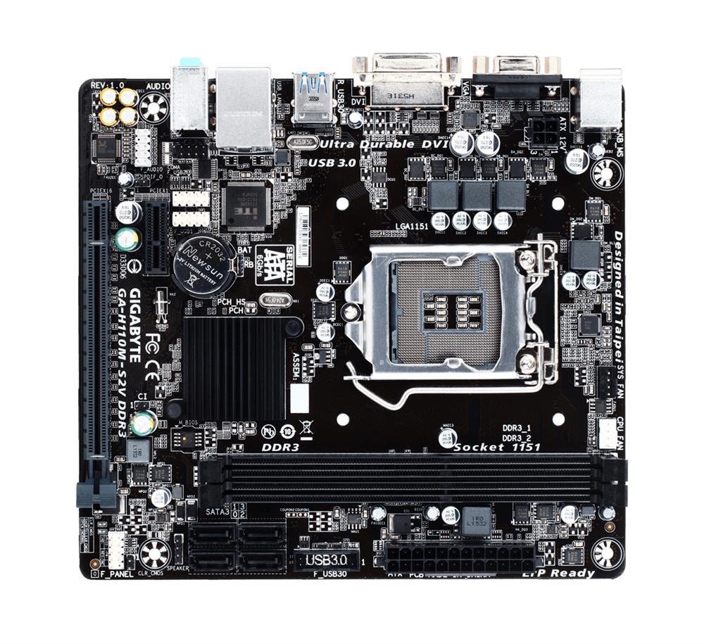 GA-H110M-S2V DDR3 Gigabyte Socket LGA 1151 Intel H110 Express Chipset 7th/6th Generation Core i7 / i5 / i3 / Pentium / Celeron Processors Support DDR3 2x DIMM 4x SATA 6.0Gb/s Micro-ATX Motherboard (Refurbished)