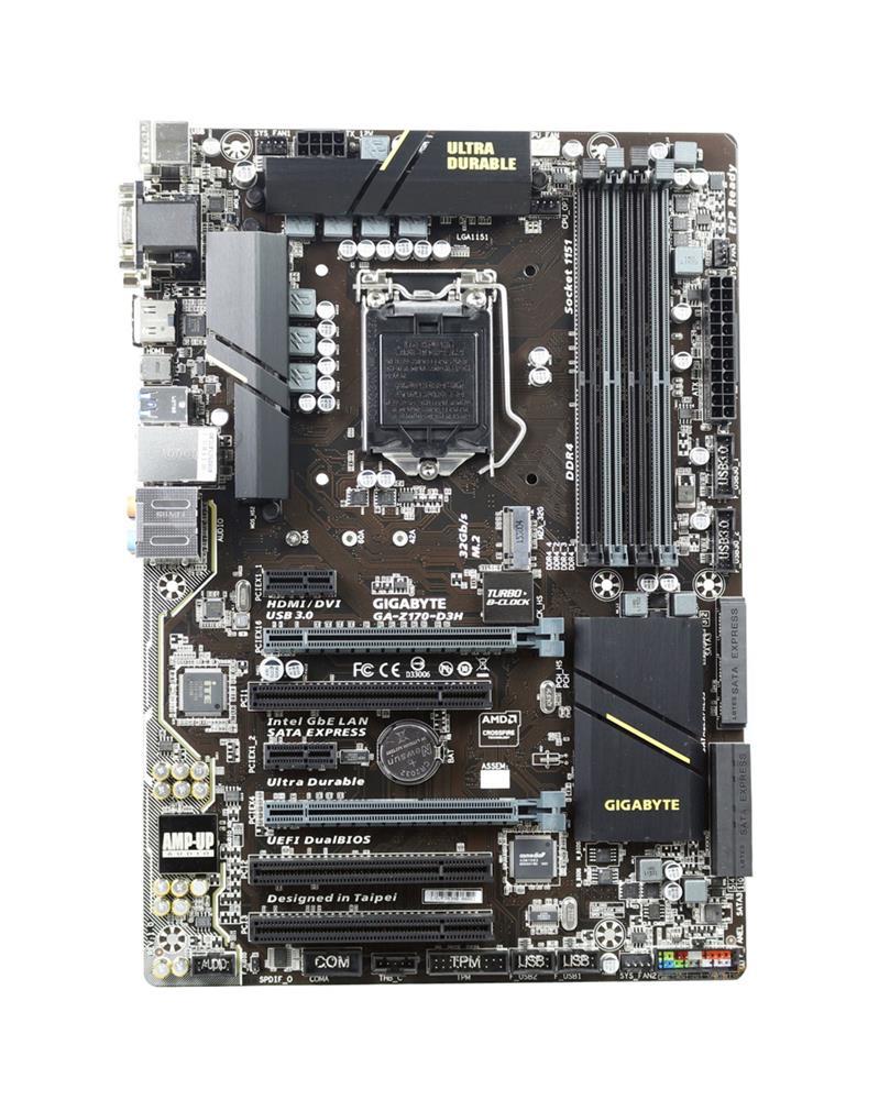 GA-H170-D3H Gigabyte Socket LGA 1151 Intel H170 Express Chipset 7th/6th Generation Core i7 / i5 / i3 / Pentium / Celeron Processors Support DDR4 4x DIMM 6x SATA 6.0Gb/s ATX Motherboard (Refurbished)