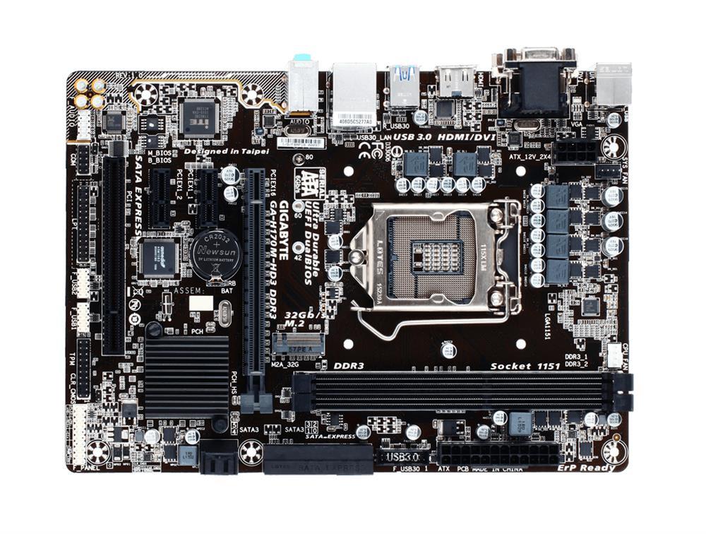 GA-H170M-HD3 DDR3 Gigabyte Socket LGA 1151 Intel H170 Express Chipset 7th/6th Generation Core i7 / i5 / i3 / Pentium / Celeron Processors Support DDR3 2x DIMM 6x SATA 6.0Gb/s Micro-ATX Motherboard (Refurbished)