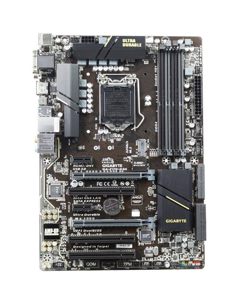 GA-Z170-D3H Gigabyte Socket LGA 1151 Intel Z170 Express Chipset 7th/6th Generation Core i7 / i5 / i3 / Pentium / Celeron Processors Support DDR 4x DIMM 6x SATA 6.0Gb/s ATX Motherboard (Refurbished)