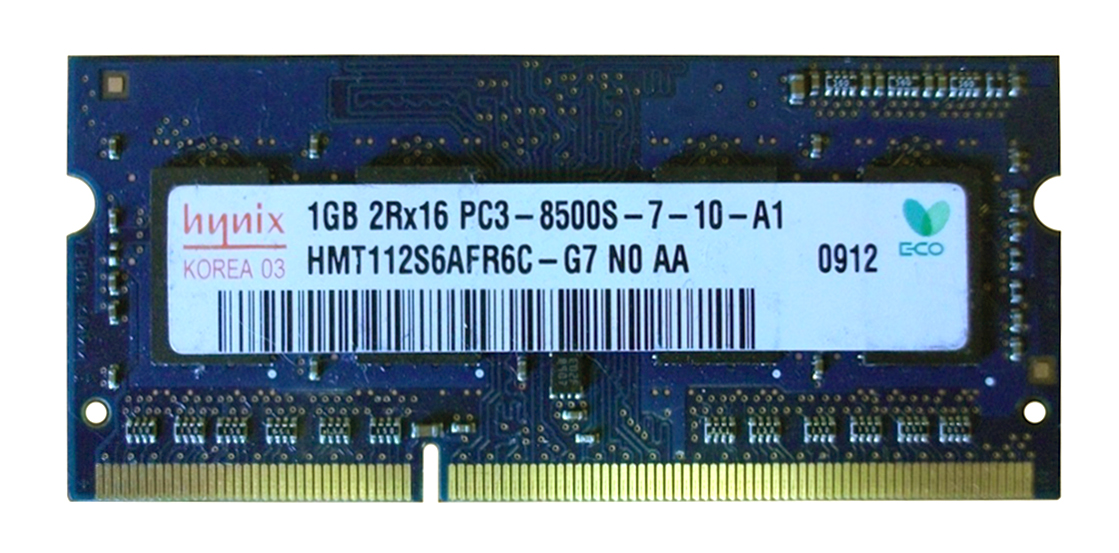 HMT112S6AFR6C-G7 Hynix 1GB PC3-8500 DDR3-1066MHz non-ECC Unbuffered CL7 204-Pin SoDimm Dual Rank Memory Module