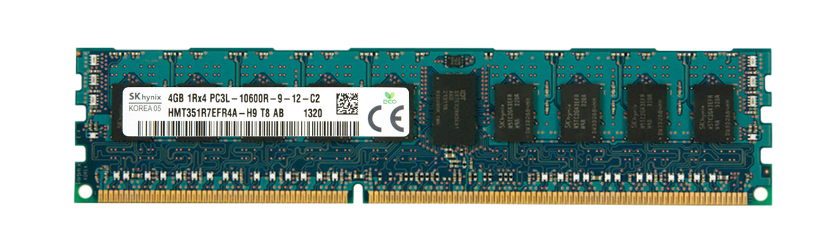 HMT351R7EFR4A-H9 Hynix 4GB PC3-10600 DDR3-1333MHz ECC Registered CL9 240-Pin DIMM 1.35V Low Voltage Single Rank Memory Module
