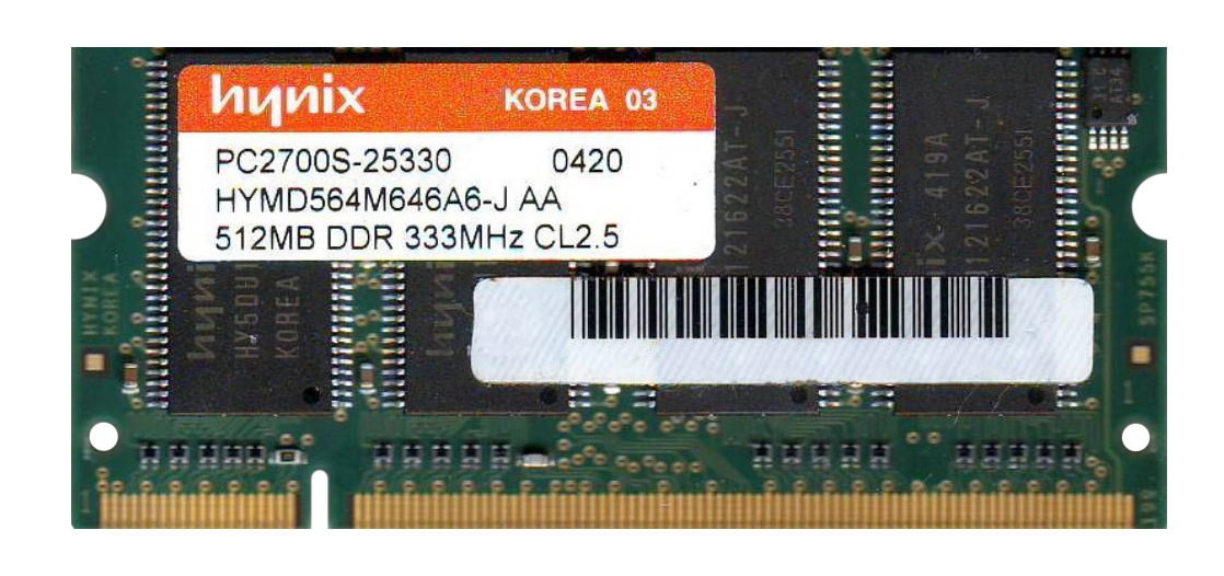 HYMD564M646A6-J Hynix 512MB PC2700 DDR-333MHz non-ECC Unbuffered CL2.5 200-Pin SoDimm Memory Module
