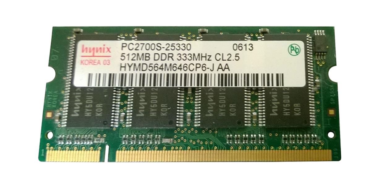 HYMD564M646CP6-J Hynix 512MB PC2700 DDR-333MHz non-ECC Unbuffered CL2.5 200-Pin SoDimm Memory Module